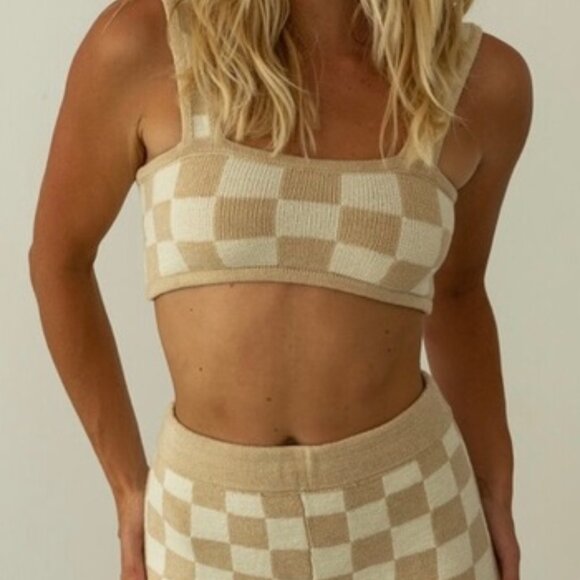 NWT Belle the Label Checkered Tank Top in Beige/Tan Size XS - Picture 4 of 5